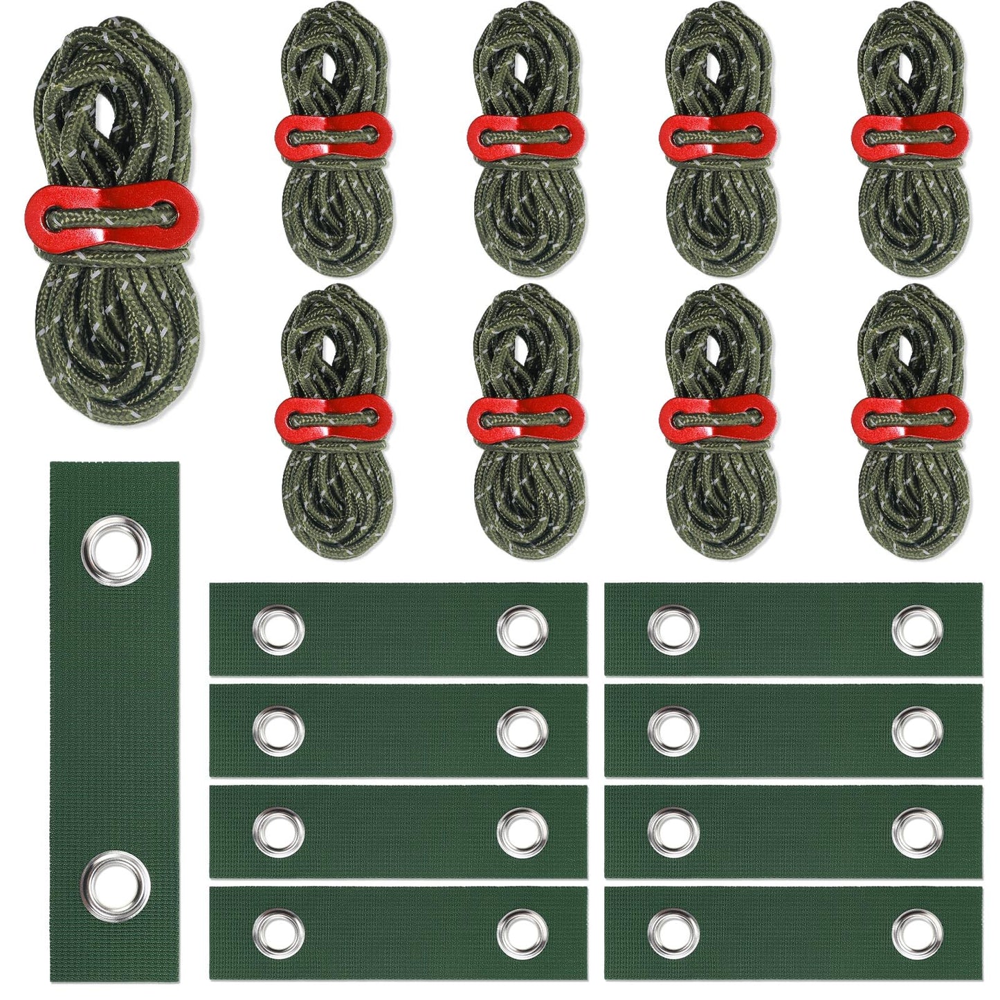 Sintuff 9 Set Heavy Duty Tree Stake Kit 5.91 Inches/ 15 cm Tree Straps for Staking and 13.12 ft/ 4 m Dock Lines Rope for Support Anchoring Home Leaning Plant Straightening Garden Tent (Green)