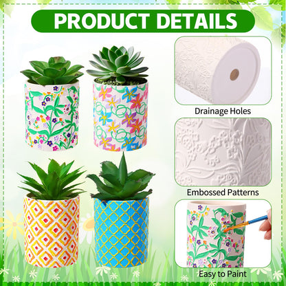 Zubebe 12 Pcs Paint Your Own Ceramic Pots Bulk Unfinished Succulent Pots Painting Kit with Drainage Hole Mini Paintable Plant Vase Ready to Paint Planter for Cactus DIY Craft