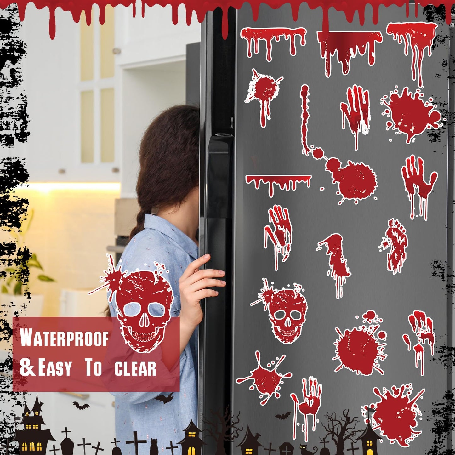 Chapou 28 Pcs Halloween Garage Door Stickers Magnets Halloween Refrigerator Door Decals Bloody Garage Magnets Decor Home Decor Magnetic Stickers for Car DIY Holiday