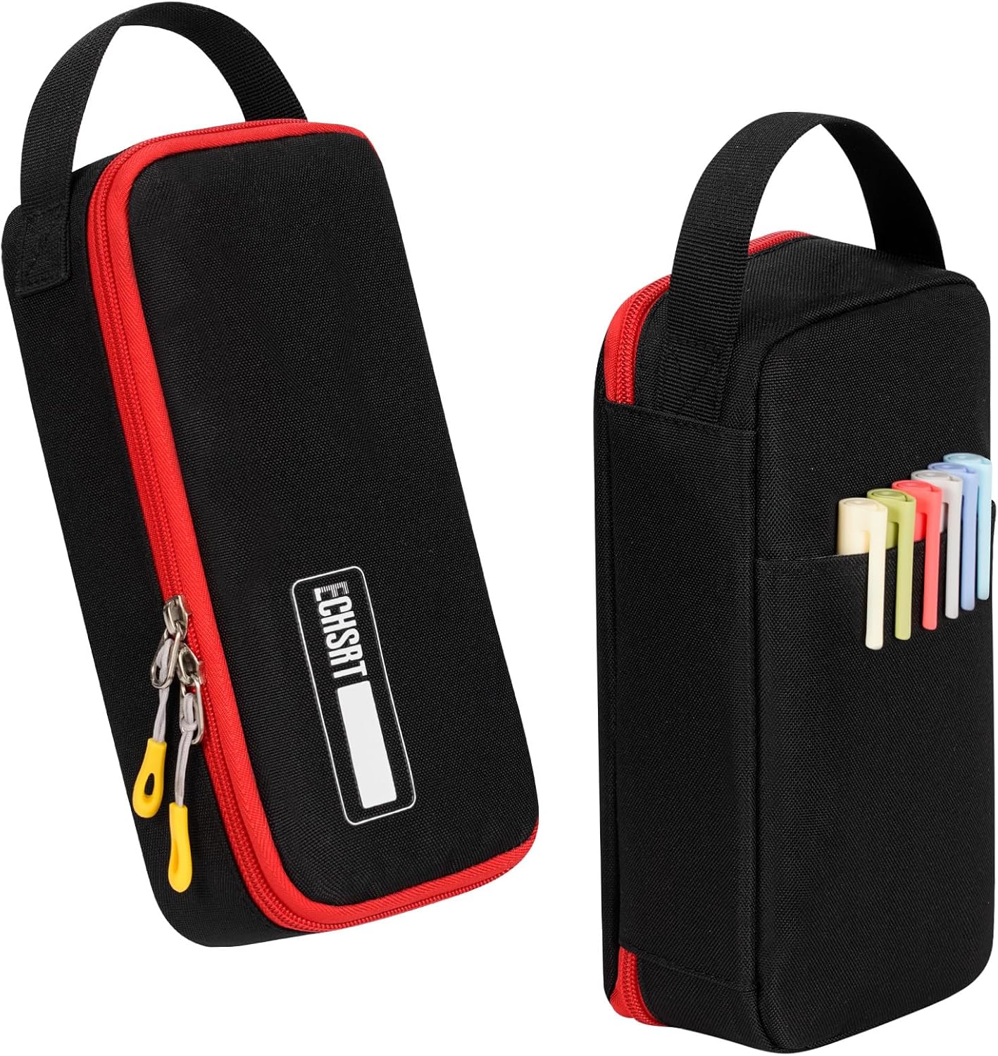 ECHSRT Big Pencil Case, Aesthetic Portable Zipper Pencil Bag with Hidden Pocket, Special Pouch for Men Women Adults, Stationery Organizer Pen Cases for Office Travel,Black