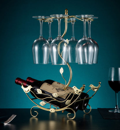 CicodonaGift Wine Rack with Glass Holder-Hold 2 Wine Bottles and 6 Glasses