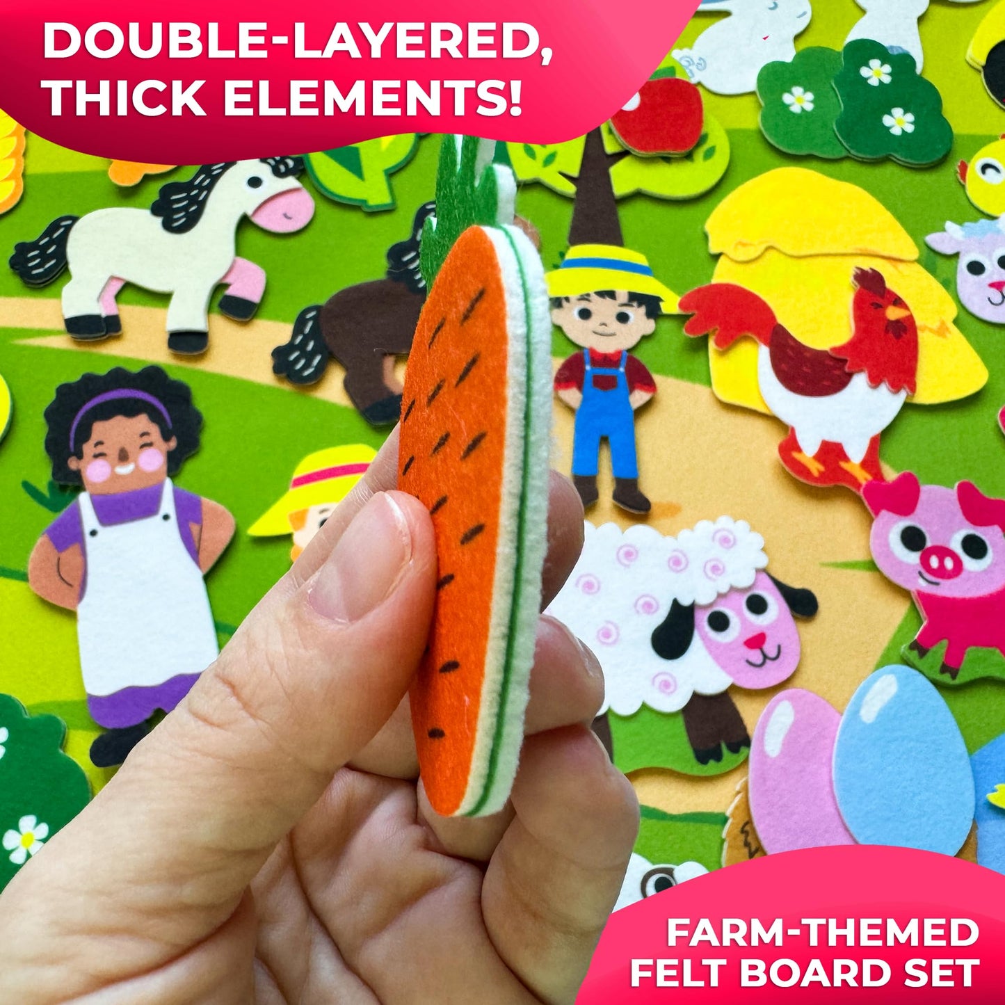 QUOKKA Farm Felt Board for Toddlers 61 PCS - Double-Thick Felt Board Story Set with Large 39х27,7 in. Durable Wall Activity Panel - Ideal for Storytelling Indoor Toddler Activities and Classroom