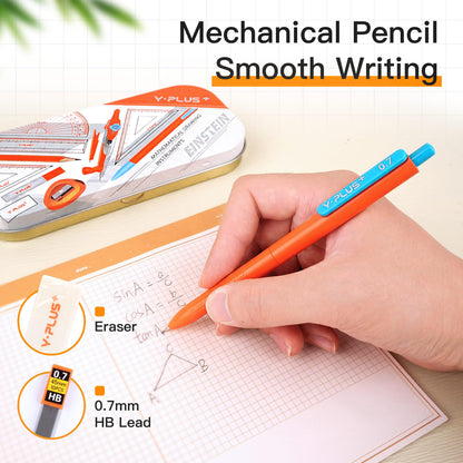 YPLUS Geometry Set for Students, Compass Drawing Tool with Metal Case, Math Protractor with Protractor, Rulers, Metal Compass, Mechanical Pencil - 12 Pcs, Back to School Supplies for Students