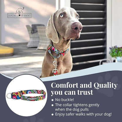 Lucky Love Dog Martingale Dog Collar - Adjustable, No-Slip, Durable, & Soft Webbing Collar for Male and Female Dogs Ideal for Training & Walking - Blackbird, Large
