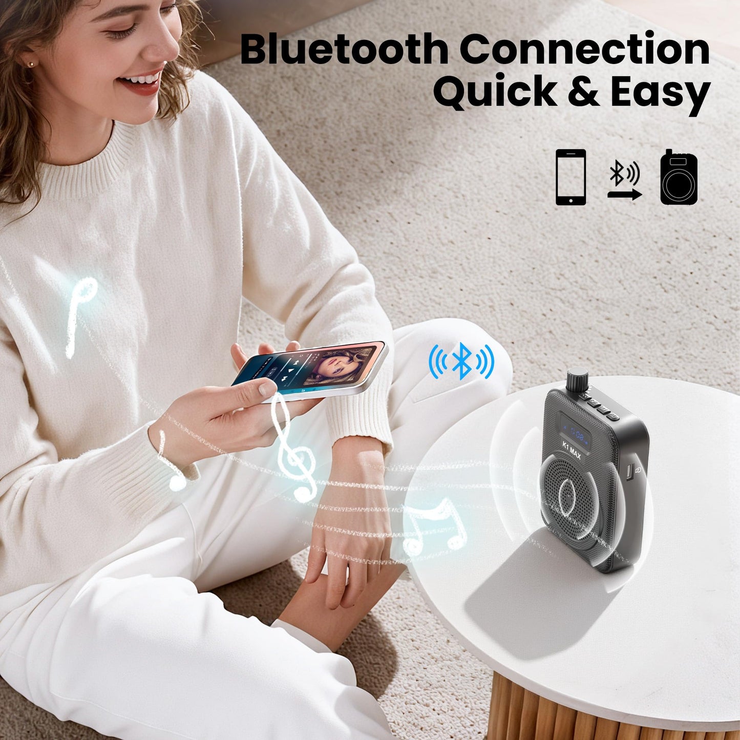 Voice Amplifier Wireless Microphone with Bluetooth Lavalier, Portable Microphone and Speaker for Teachers, Mini Rechargeable Amplifier, Ideal for Classroom, Meetings, Yoga, Speeches, and Tour Guides