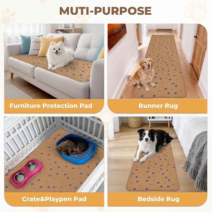 Fostanfly Washable Dog Pee Pads, 1 Pack 24''x96''(2x8ft) Runner Rug, Brown | Machine Washable & Reusable, Strong Absorbent, Leak-proof & Waterproof, Non-Slip, Runner Rug for Hallway, Entryway, Bedroom