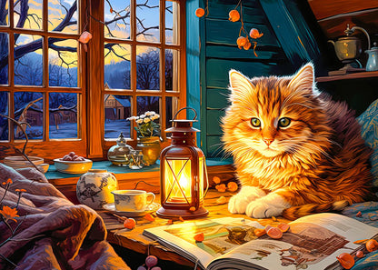 MBOQIU 1000 Piece Puzzle for Adults - Reading Cat Puzzles for Adults 1000 Pieces, Letters on Back, Cute Kitten Jigsaw Puzzle, Cozy Scene Challenging Puzzles for Teens Seniors - 27.6 x 19.7 inches