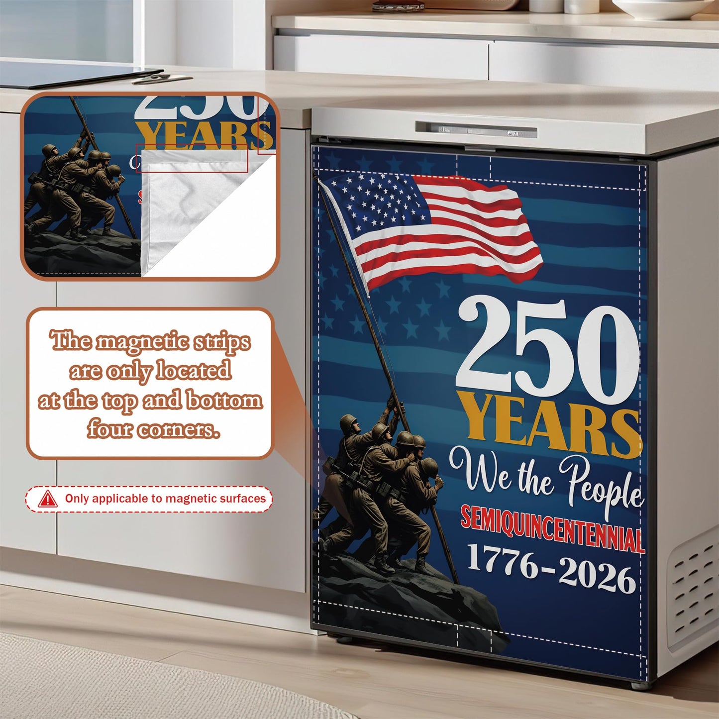USA 250th Anniversary Magnetic Dishwasher Cover,Patriotic Military Decorative Dishwasher Panel for Refrigerator Kitchen Decor Reusable Waterproof Easy Install 23x26 Inch