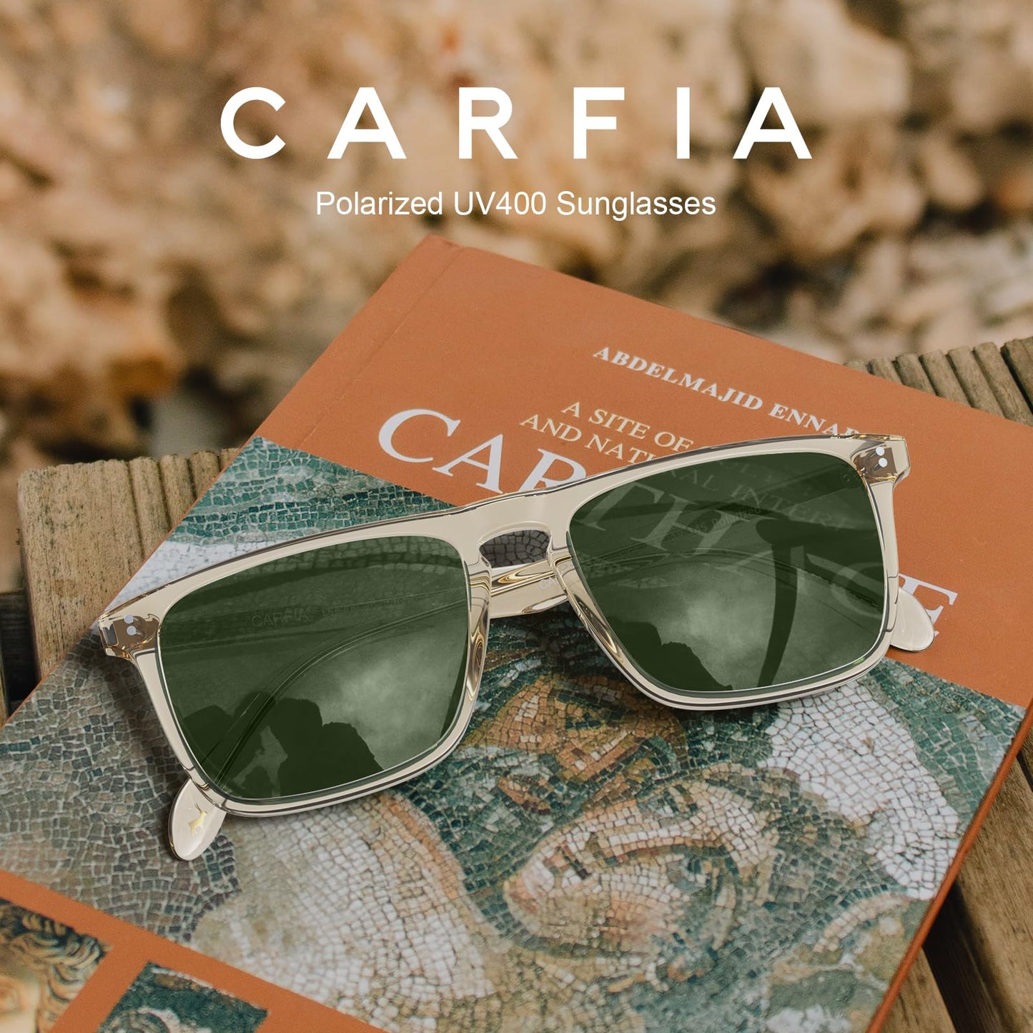 CARFIA Retro Polarized Sunglasses for Men UV Protection Hand-crafted Acetate Frame Fishing Golf Spectacles Green Lens