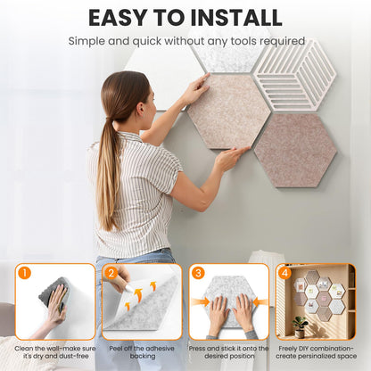 Hexagon Cork Bulletin Boards for Walls Decor, 10 Pack Felt Board Tiles with 25 Push Pins, Photo Display Board for Office & Home Classroom DIY Decor