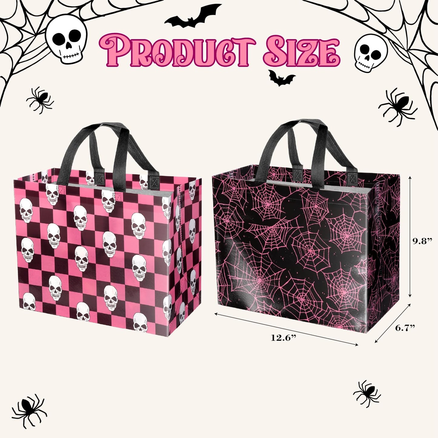 ysmile Halloween Reusable Bag Non Woven Tote Bag 12.6" Trick or Treat 2 Pack Party Supplies Skull Net Design