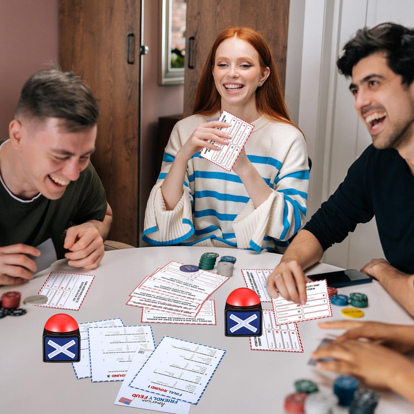 Syhood 4th of July Friendly Feud Game with Answer Buzzer, Patriotic Independence Day Feud Party Game, Fun Family Trivia Quiz Night for Party, Adults, Office, Classroom, Large Group and Team Building