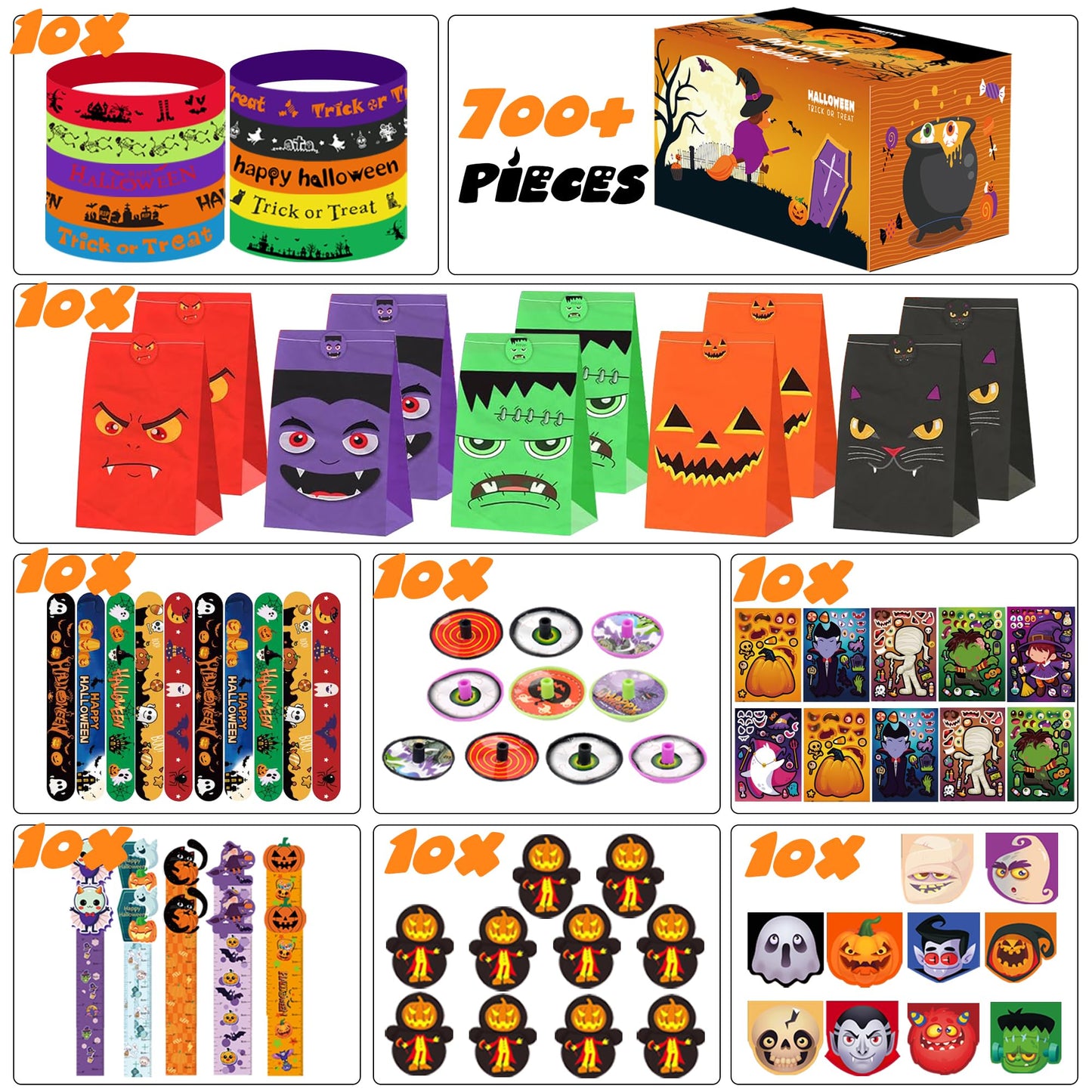 PLOUGVI 702PCS Halloween Party Favors Supplies Decorations - Trick or Treat Goodies Bag Fillers Stuffers - Halloween Toys for Classroom Prizes Gifts
