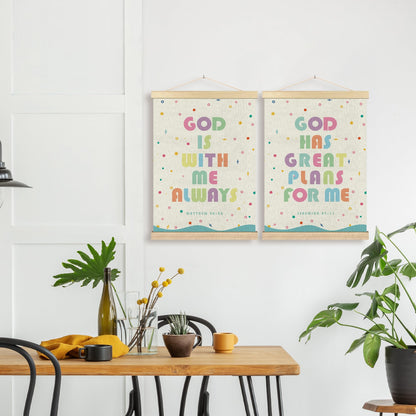 BCUANGD Christian Wall Decor - Scripture Bible Verse Wall Art Poster Hanger with Wood Frames Set of 2, Corlorful Religious Wall Hanging Canvas Decor for Boy Nursery Kids Room, 12x16 Inches