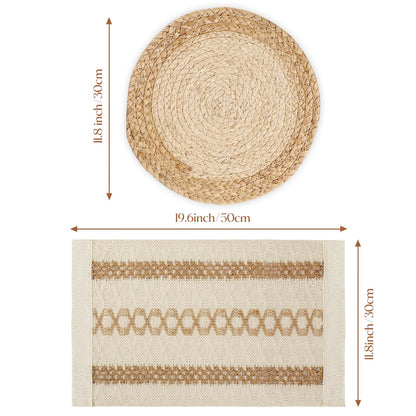 YANGQIHOME Boho Placemats Set of 4, Farmhouse Rustic Woven Placemats for Dining Table Decor, Handmade Braided Place Mats in Natural Cotton Jute and Water Straw for Kitchen Table