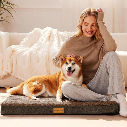 Patas Lague Orthopedic Jumbo Dog Bed for Large Sized Dog 56''X40'', Soft Waterproof Egg Crate Foam Large Pet Crate Beds Mat with Removable Washable Cover and Non-Slip Bottom, Brown