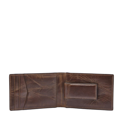 Fossil Men's Derrick Leather Slim Wallet for Men, Minimalist Magnetic Money Clip Bifold Front Pocket Wallet, Dark Brown