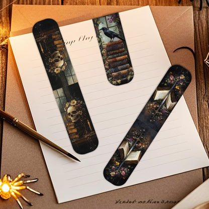 30PCS Dark Academia Magnetic Bookmarks Set, Aesthetic Gothic Skull Cat Rose Owl Book Mark Clips, Vintage Witchy Dark Romance Accessories for Women Men Students Book Lovers, 0.7×2.6in