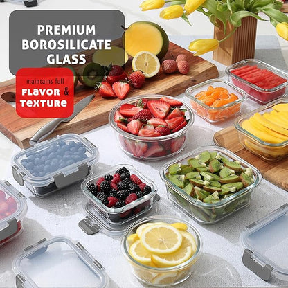 Nestl 24pc Glass Storage Containers with Lids, 12 Glass Food Storage Containers with 12 Airtight Lids for Pantry & Kitchen, Meal Prep Containers for Lunch, Oven Microwave & Dishwasher Safe, Cream