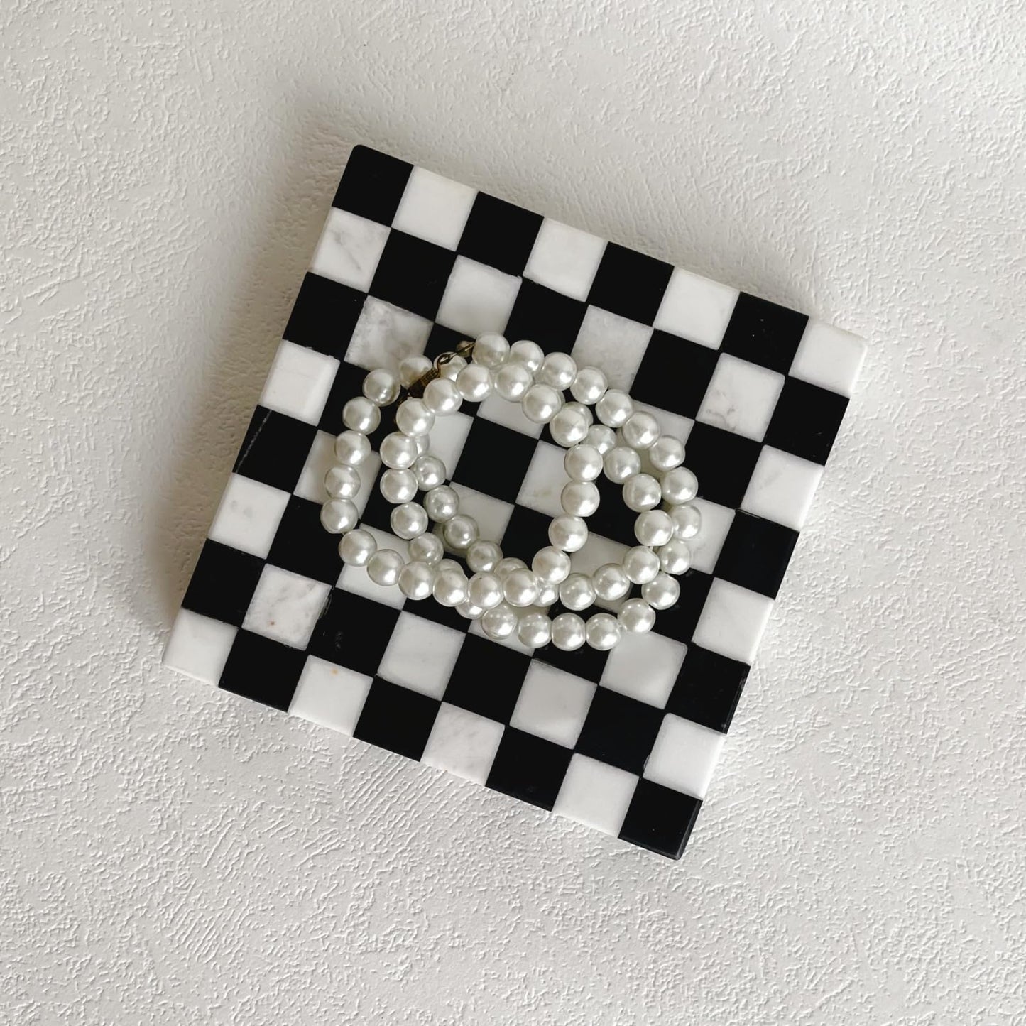 StonePlus Marble Stone Black and White Checkerboard Square Small Splicing Mosaic Tray Jewelry Dish (Black and White)