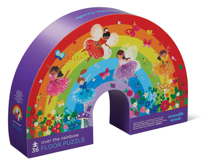 Crocodile Creek 36-Piece Jigsaw Floor Puzzle - Fun Floor Puzzles for Kids Ages 3-5 - Heavy-Duty Shaped Box for Storage - Over The Rainbow - 24" W x 18" H Finished
