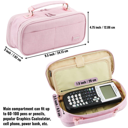 JOINPRO Large Capacity Pencil Case, 4 Compartment Pen Pouch Organizer with Double Zipper, Storage Bag for School, Office, Teen Girl Boy Men Women (Pink)