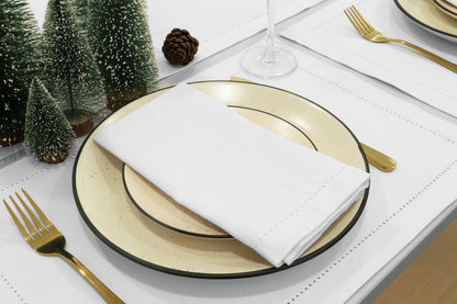 PurpleEssences Set of 12 Hemstitch Cloth Dinner Napkins 100% Cotton - Soft Durable Washable - Ideal for Wedding Spring Easter Summer - Perfect Everyday Use Table Linen 18x18 - White