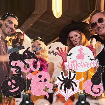 Halloween Happy Boo Day Party Decorations 24PCS Pink Black Pumpkin Ghost Centerpiece Sticks Happy Boo Day Table Toppers Halloween Birthday Party Supplies for Little Boo Baby Shower Decor