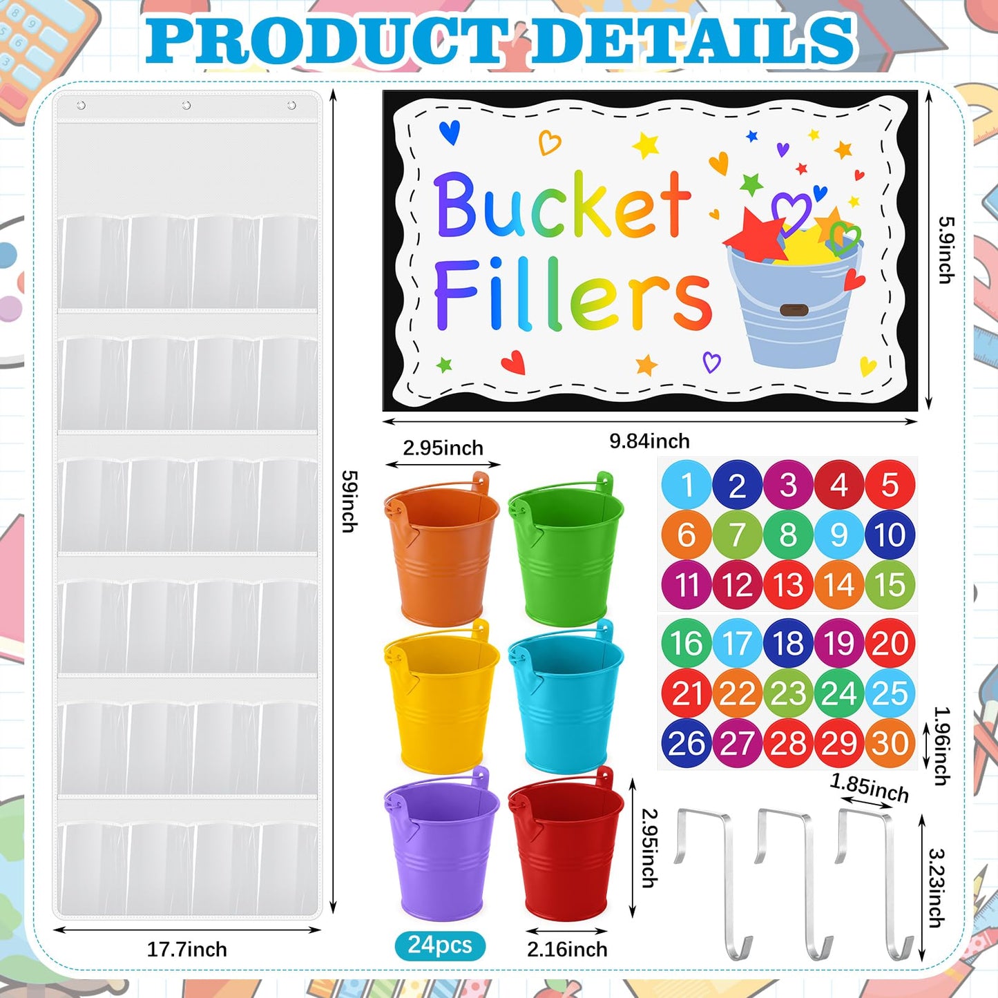 Yoojahow 24 Set Back to School Classroom Management Tools Mini Reward Bucket Filler Activities Have You Filled a Bucket Today Positive Behavior Reward for Teacher Preschool Classroom(Classic)
