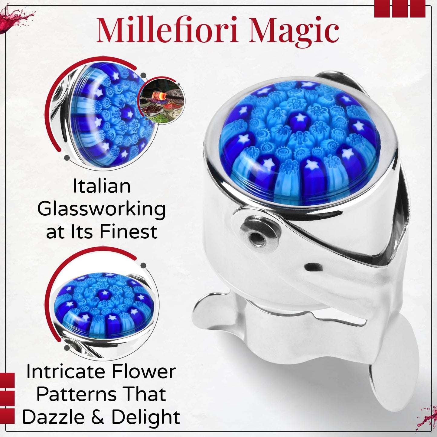 Wine Stopper & Champagne Stopper All In One - Patented Seal, Preserves Bubbles & Taste for Prosecco, White and Red Wines. 1 Pro Grade Evan James Bottle Stopper With Hanging Gift Box