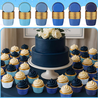 Geiserailie 100 Pcs Dusty Blue Cupcake Liners Blue Cupcake Foil Wrappers Snack Bowls for Parties Wedding Bridal Shower Birthday Supplies