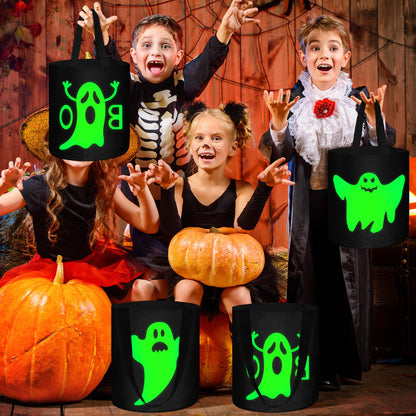 Hosuly 3 Pcs Halloween Buckets Glow in The Dark Candy Trick or Treat Bags Multipurpose Reusable Goody Light up Buckets for Kids Halloween Supplies Favors(Novel Style)
