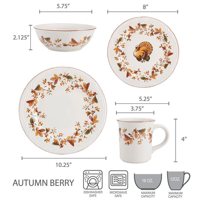 Pfaltzgraff Autumn Berry 16 Piece Dinnerware Set, Service for 4, Multi Colored