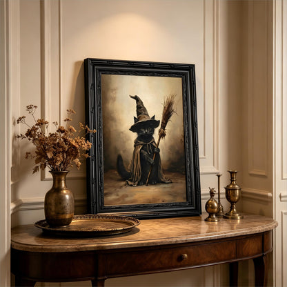 FKRYTYB Framed Halloween Wall Art, black cat witch wall decor, 9x11in