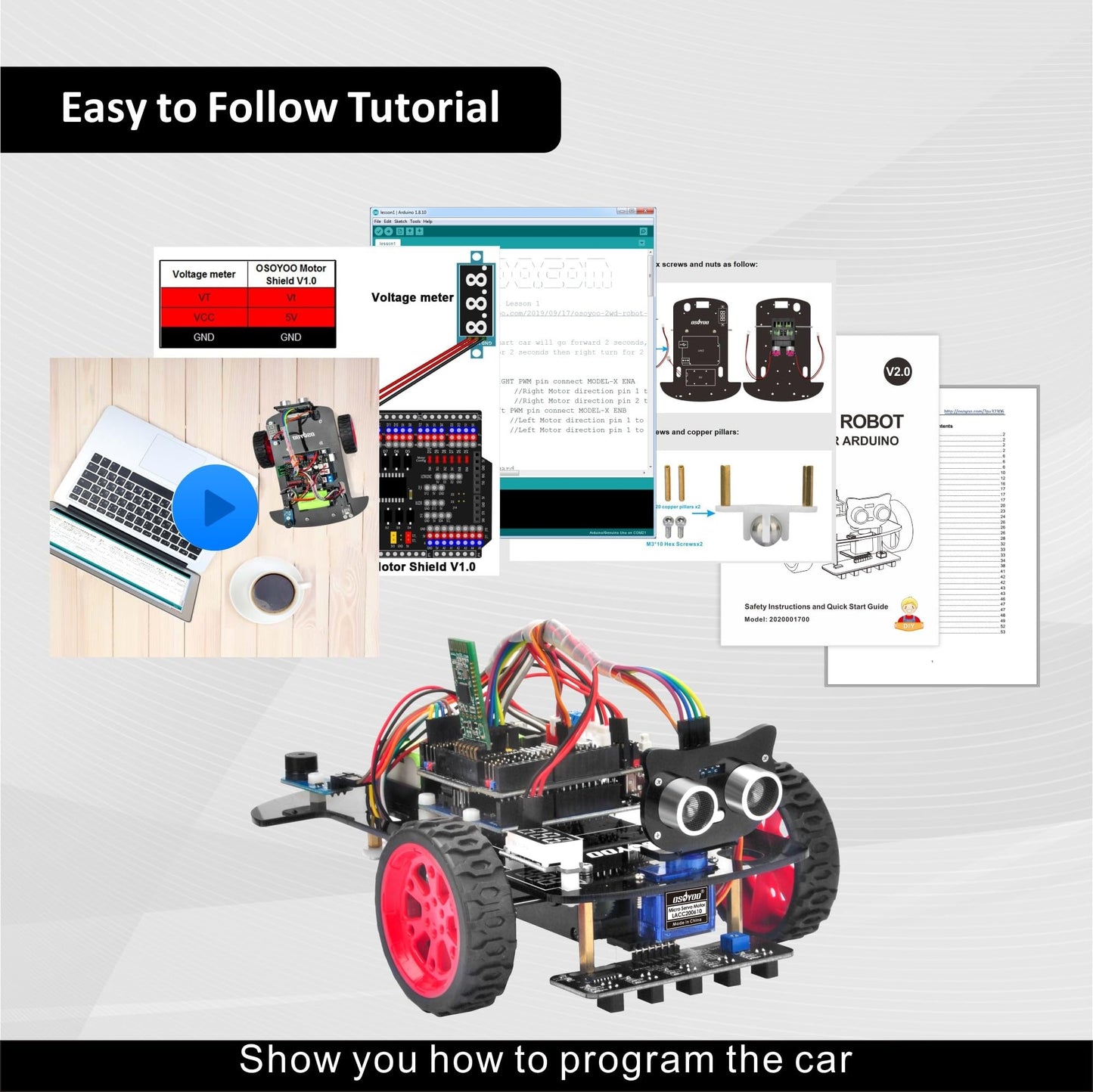 OSOYOO Smart Robot Car kit for Arduino to Learn Programming and Get Hands on Experience of Robotic Assembly for Adults and Youths