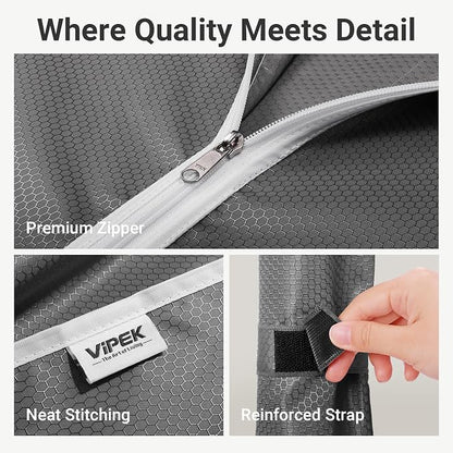VIPEK V5C Portable Closet Wardrobe Bedroom Armoires Heavy Duty Covered Clothing Rack, Black Metal with Grey Oxford Fabric Cover, Adjustable Custom, 68.9" Lx15.7 Wx76.4 H