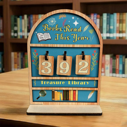 Reading Tracker Counter Sign, Wooden Books Read This Year Display, Book Lover Gift for Librarian, Reader, Teacher, Women, Wall and Table Decor for Home Library, Teachers, Book Lovers（light blue）
