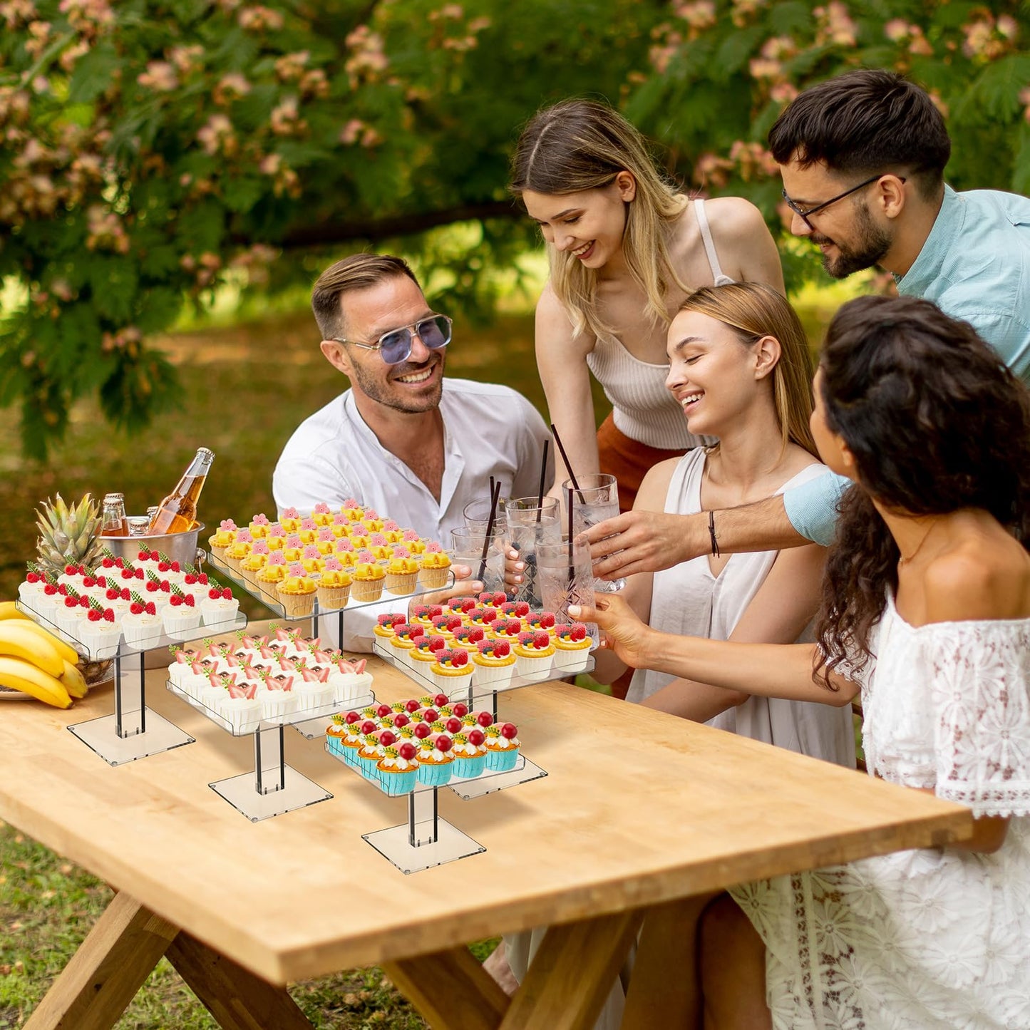 Ripeng 5 Tiered Dessert Table Display Set Buffet Riser Clear Acrylic Dessert Cupcake Stand Riser Bulk 5 Size Party Stand Food Treat Cookie Platter Pastry Serving Tray(8, 8.5, 9, 9.5, 10 Inch)