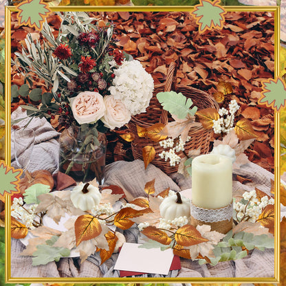 Qinyoung 4 Pieces Thanksgiving Fall Candle Rings Center Fall Candle Rings Wreath Thanksgiving Autumn Decorative Artificial Maple Leaf Holder for Centerpiece Festival Party Decoration