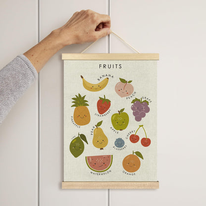 BCUANGD Fruits Vegetables Wall Decor - Toddlers Kids Preschool Poster Hanger with Wood Frames, Fruits Educational Learning Wall Hanging Canvas Decor for Kids Room Nursery Home, 12x16 Inches