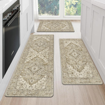 MJIAHOMDEC Cushioned Kitchen Rug Sets 3 Piece Anti Fatigue Mats for Floor Non Slip Waterproof Comfort Standing Mat Runner for Home Office, Sink, Laundry