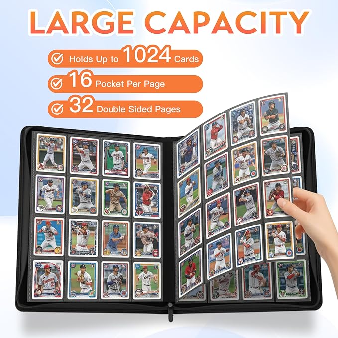 1000+ Pockets Premium Trading Card Binder, 16 Pockets Trading Card Binder Ringless Side Loading Trading,Card Holder Folders for MTG, TCG, Game Cards & Sports Cards(Blue)