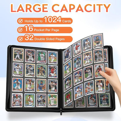1000+ Pockets Premium Trading Card Binder, 16 Pockets Trading Card Binder Ringless Side Loading Trading,Card Holder Folders for MTG, TCG, Game Cards & Sports Cards(Blue)