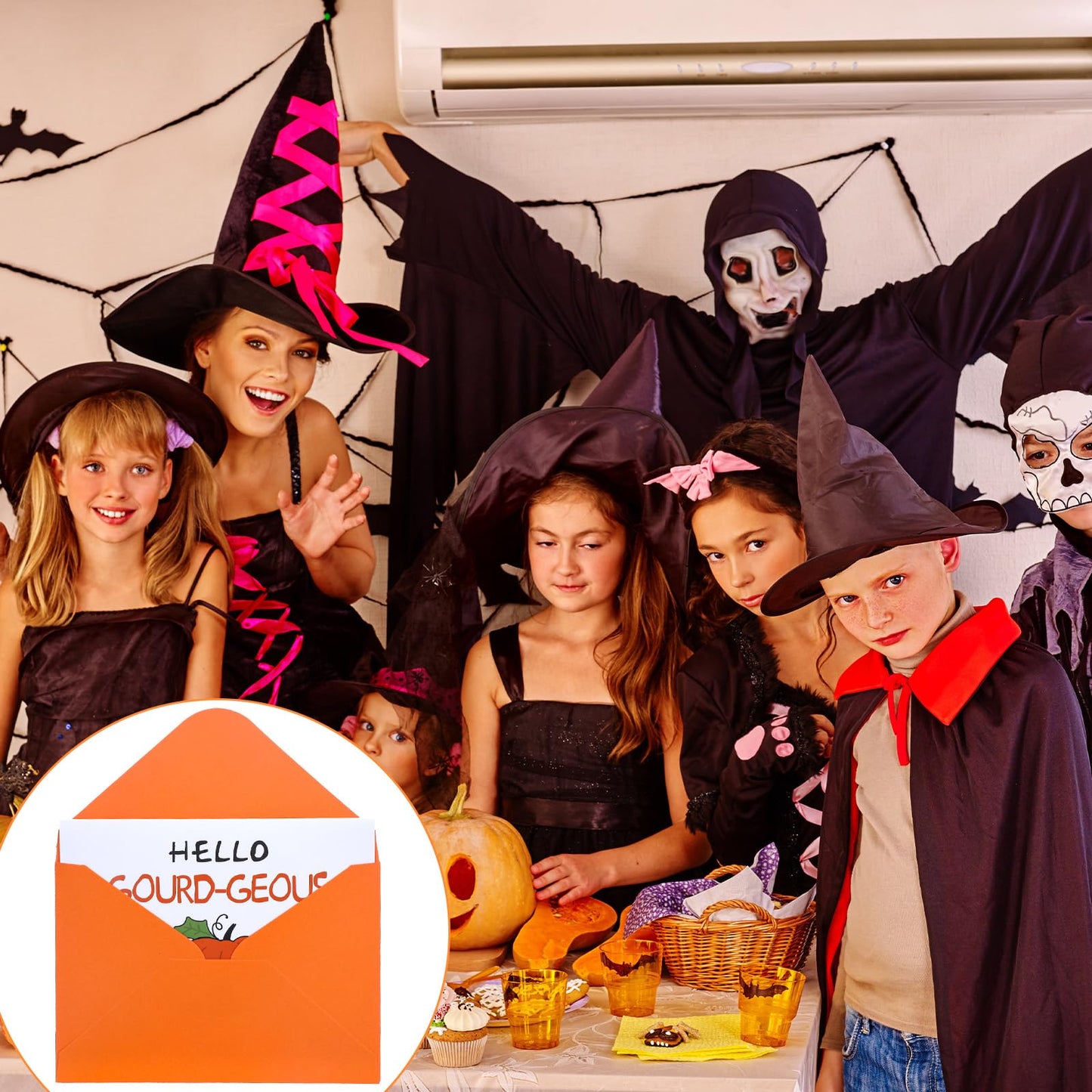 Geyoga 32 Pack Funny Halloween Cards Bulk with Envelopes Stickers 4 x 6 Inch Pun Halloween Blank Greeting Cards for Kids for Party Supplies, 8 Designs