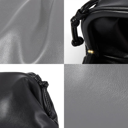 BRYCTSISEN Elegant Vegan Leather Clutch Bag for Women Dressy Pleated Cloud Dumpling Purse Super Soft PU Evening Handbag (Black, Small)
