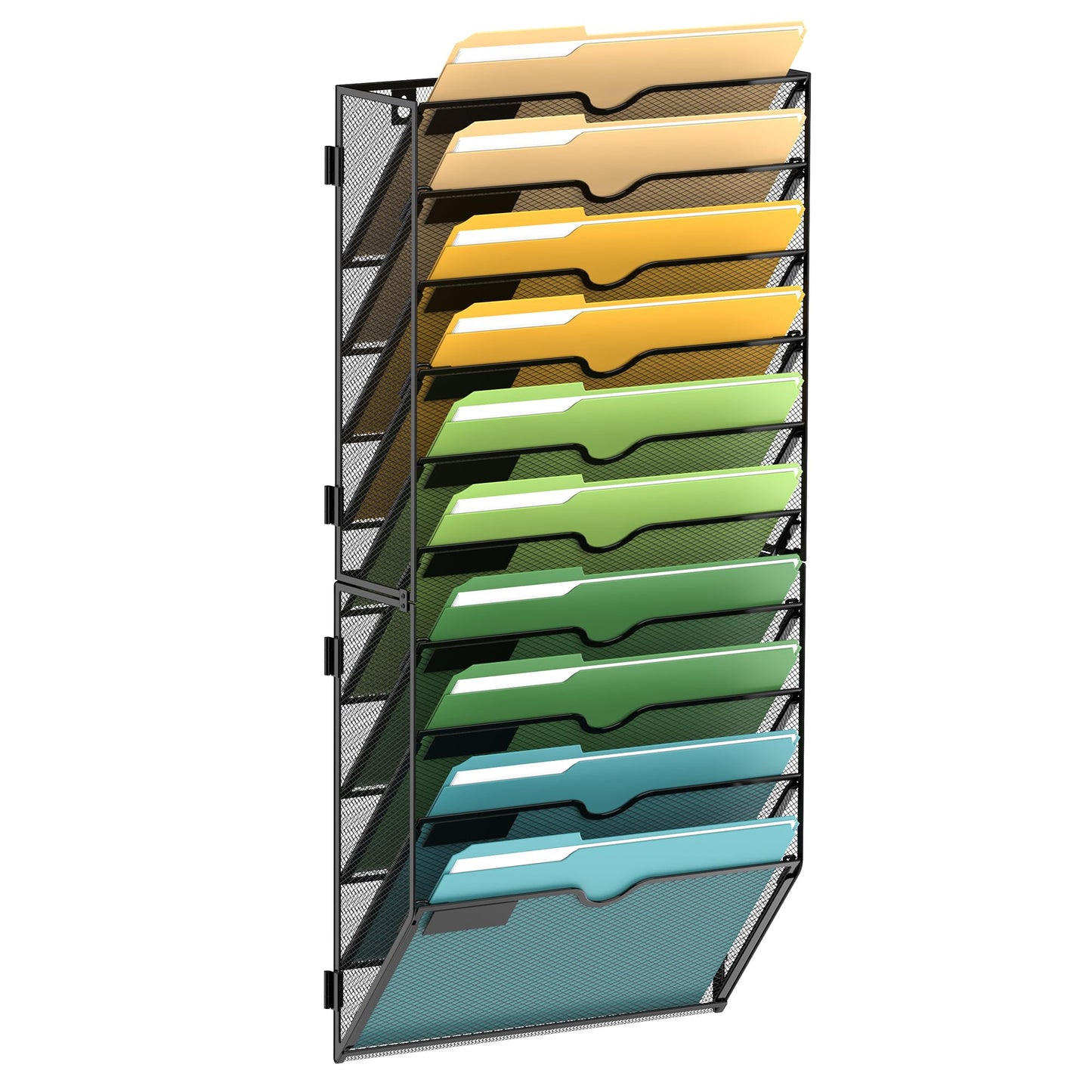 SUPEASY 10 Tier Wall File Organizer, Hanging Wall Mounted Mail Organizer with Label Slots, Metal Mesh File Holder Magazine Rack for Office, Home, School or Classroom, Black