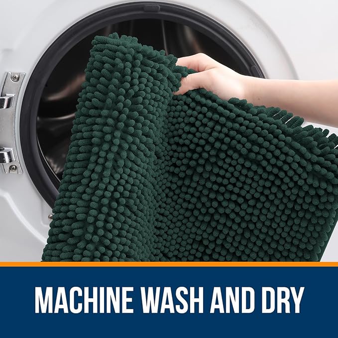 OLANLY Bathroom Runner Rugs 47x17, Soft Absorbent Chenille Bath Rugs, Rubber Backing Quick Dry, Machine Washable Long Bath Mats for Bathroom, Tub and Shower, Home Decor Accessories, Blackish Green