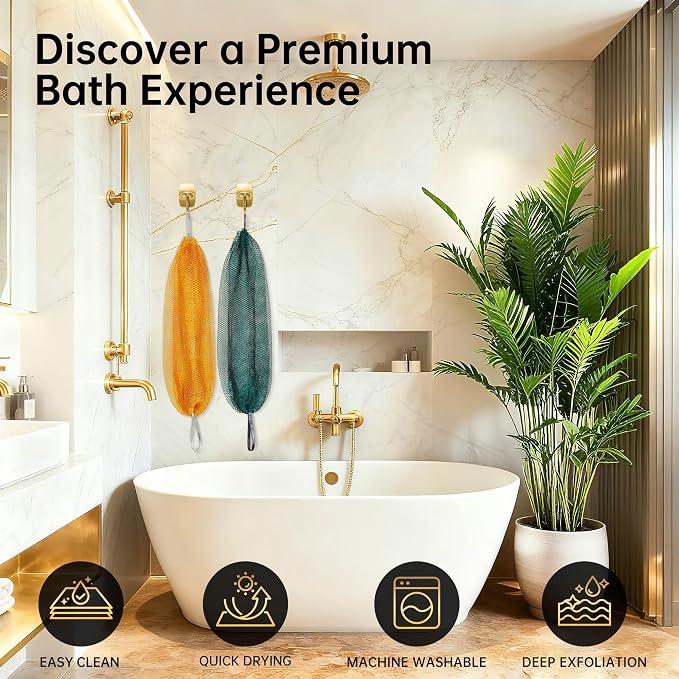 ARCH&M Authentic African Net Sponge with Knots 53", 2 Pack | Back Scrubber, Quick-Dry, Exfoliating Shower Loofah, Soft Mesh All Skin Types Daily Use, Travel-Friendly, For Women and Men