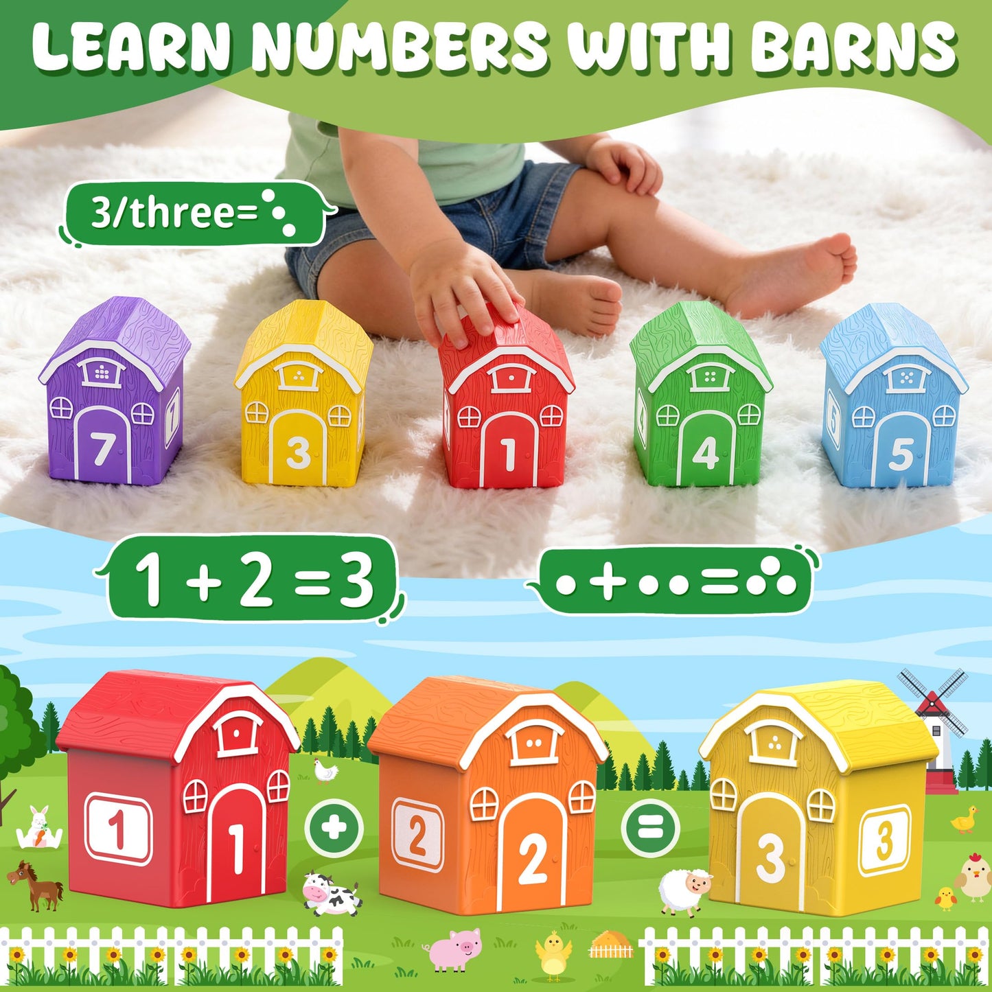 GooMags Montessori Toys for Toddlers, 21Pcs Farm Toys with Storage Bags/Playmat Counting, Matching, Sorting Preschool Learning Toy Including 10 Animal Finger Puppets Birthday Gift