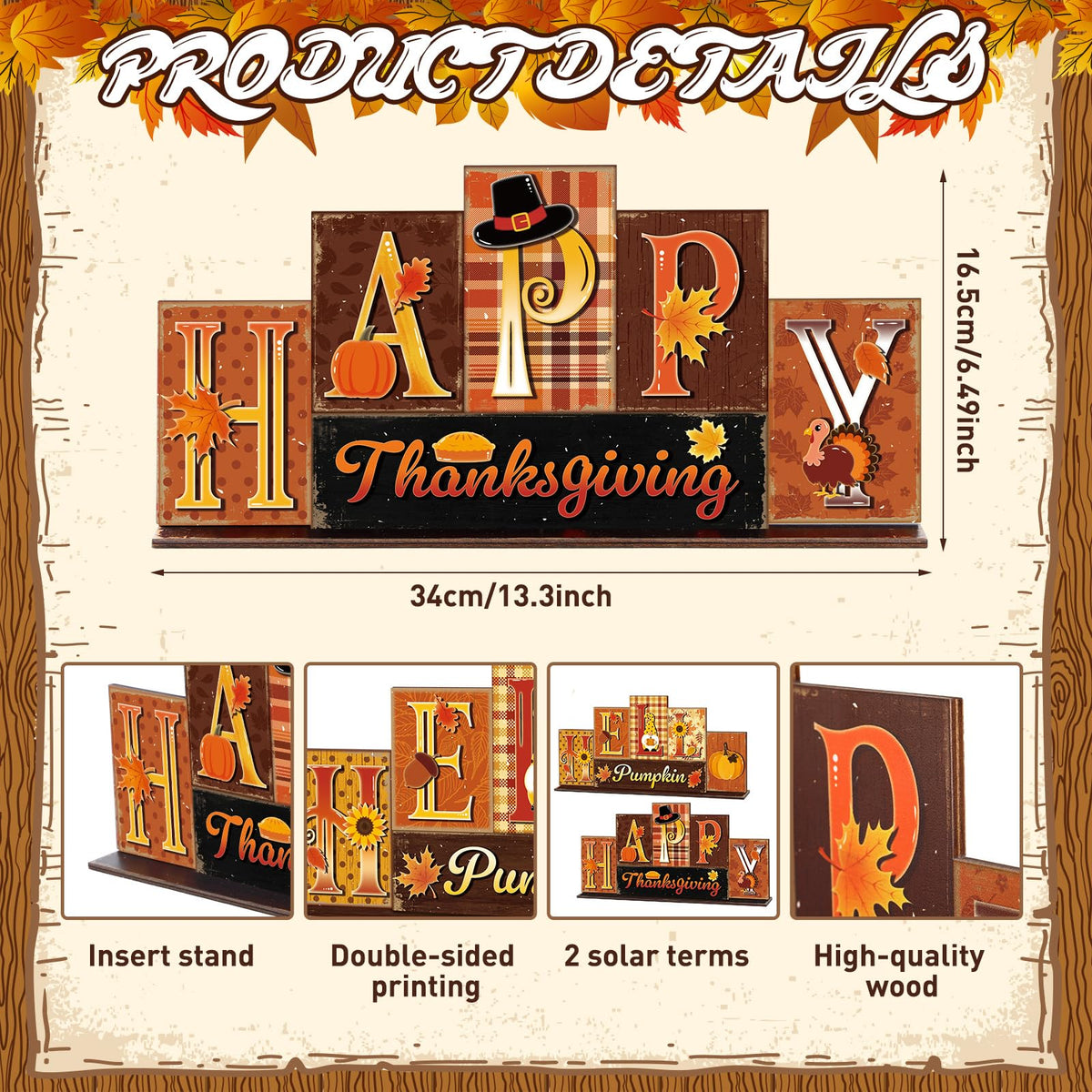 Amyhill Fall Decoration for Home Reversible Thanksgiving Table Decor Fall Tiered Tray Decor Thanks Giving Centerpiece Decorative Turkey Pumpkin Block Sign Gift Farmhouse for Home Kitchen